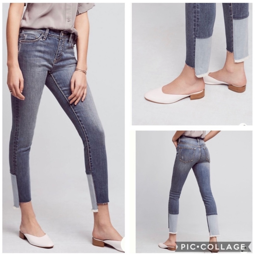 Anthropologie Pilcro Script Blue Denim Jeans with Color Block Hem - Size 27